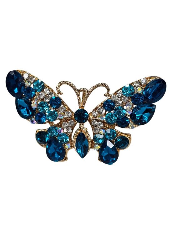 Unbranded Jewelry - Blue Rhinestone Butterfly Brooch Pin Gold Tone Costume Jewelry VTG